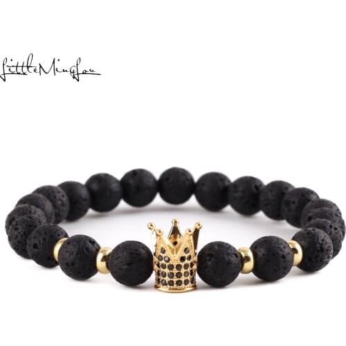 Men style CZ Crown fashion men bracelets Sparta Helmet Charm wrist lava stone beads bracelets for mens jewellery accessories