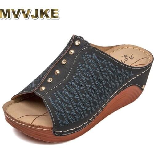 MVVJKE Slippers women sandals 2021 new female shoes Wedges Slippers Fashion Heeled Shoes Hollow Casual Platform Slippers women