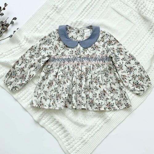 Soft Breathable Baby Girls Blouse Vintage Floral Printing Long Sleeve Kids Shirt for Toddler Girls Clothing Children Outwear