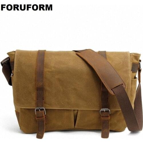 14 Inch Laptop Briefcase Retro Vintage Waterproof Canvas Shoulder Bag Travel Messenger Bag Man Crossbody Bag LI-1489