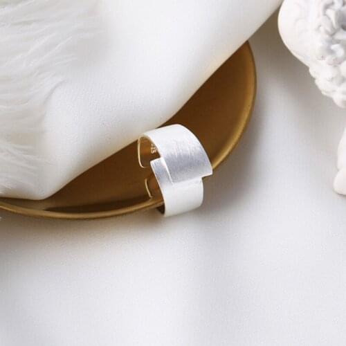 Authentic S925 Sterling Silver FINE Jewelry Brushed Irregular geometric Band Wider Rings adjust TLJ558