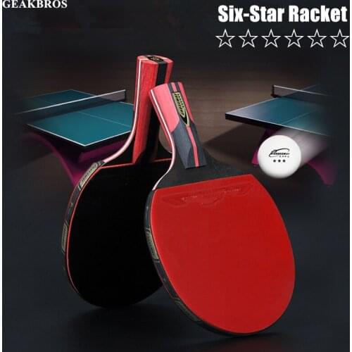 6 Star Table Tennis Bat Racket Double Face Pimples-in Rubber Ping Pong Bat Long /Short Handle with 3 Balls/Cover/Edge Protector