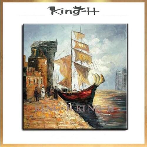 Manual painting painting oil painting knife about ocean sea sailing high quality decorative painting creation hall lobby hotel