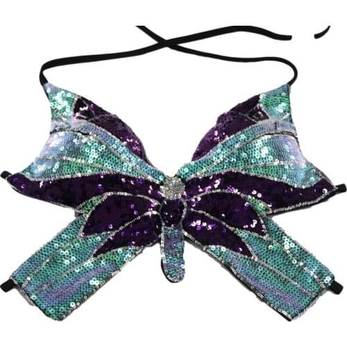 Butterfly Sequin Crop Top Women Summer Backless V Neck Sexy Club Costume Outfits Women Clothes Fashion Trendy Sexy Bra Tops