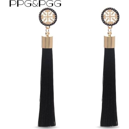 PPG&PGG 2018 new Geometric Trendy Long black tassel earrings popular accessories Stud Earrings for women party jewelry