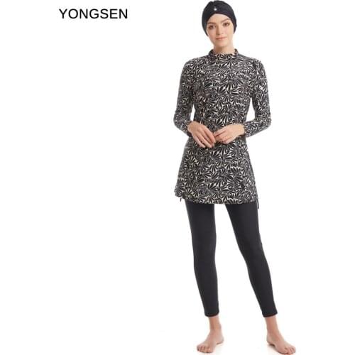 YONGSEN Modest Muslim Swimsuit Burkinis Full Cover Islamic Arab Long Sleeve Swimming Set Bearwear Hijab Bathing Suit Swimwear