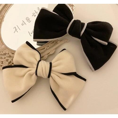 Black White Imitation Cashmere Bowknot Hair Clip Women Hairpin Top Head Hairpin Ponytail Barrettes Elegant Bows Hair Accessoires