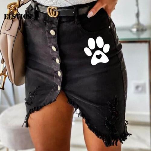 2021 New Fashion Women Single-breasted Print Stretch Denim Skirt Spring Summer Casual Irregular Slim Elegant Lady Skirt(no belt)