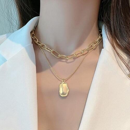 Women Simplicity Metal Geometric Oval Pendant Necklaces Charming Gold Silver Color Neck Link Chain Necklace Jewelry Collier