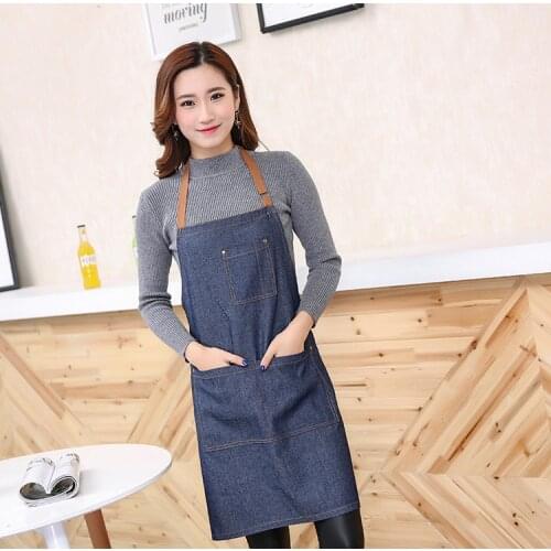 1PC Kitchen Restaurant Work Denim Apron Antifouling Cowboy Chef Cooking Apron Woman Men Cafe Shop BBQ Hairdresser QA 264
