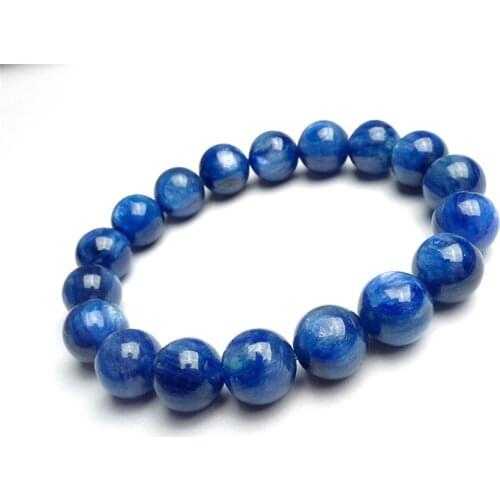 13mm Genuine Natural Blue Kyanite Cat Eyes Bracelets For Women Mens Power Crystal Round Bead Charm Stretch Bracelet