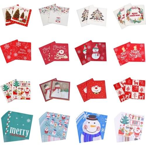 20Pcs Christmas Napkin Santa Claus Snowflake Snowman Paper Napkin Christmas Decorations for Home New Year Xmas Table Decoration