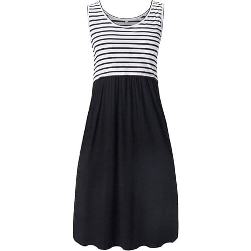 4# 2021 Summer Women Pregnant Dress Sleeveless Stripe Pure Color Maternity Skirt Nursing Breastfeeding Dress Pregnancy Dress