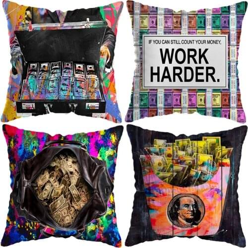 45x45cm Graffiti Money Dollar Pillowcase Pillowslip Graffiti Money Pillow Cover Home Decoration Pillowcase Sofa Decoration
