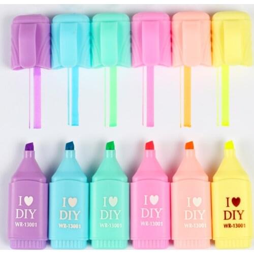 6pcs/set Mini Fluorescent Highlighter Pen Neon Colors Cute Quality Text Marker Coloring Drawing for Students Children As Gift