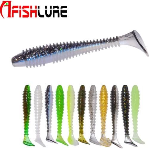 Afishlure Mini Soft Plastics Salmon Fishing Grubs Lure 70mm/2.9g Worm Bait Wobblers Lure Fishing Pesca Texas Rig 12pcs/bag