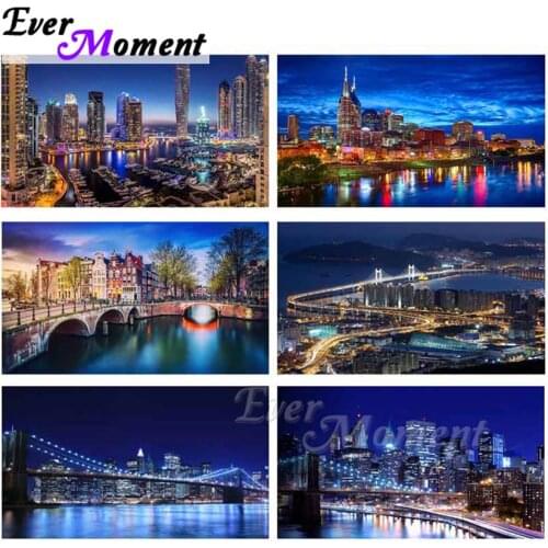Ever Moment Diamond Painting Skyline Amsterdam New York Diamond Embroidery Full Square Resin Mosaic Home Decoration ASF2094