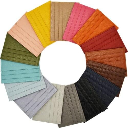 Genuine Cow Leather Rainbow Candy Color Bank Credit Card ID Card Holder Gift Box Slim Card Case Custom Name LOGO