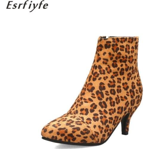 ESRFIYFE 2020 New Women Leopard Boots Ladies Ankle Booties Spike Heels Boots High Heels Boots Booties Point Toe Chelse Boots