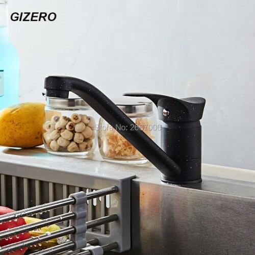 GIZERO Free shipping Long Spout Kitchen Swiverl Faucet Black Paint With White Dots Copper Brass Sink Taps Mixer GI2061