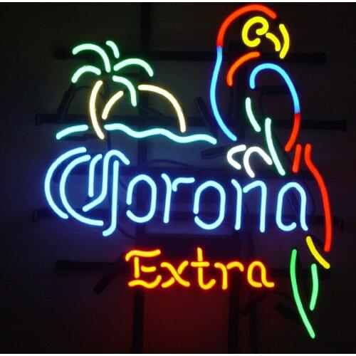 19“x15" Corona Extra Parrot Palm Tree Neon Light Lamp Sign Beer Bar Handmade Glass Decorate Home Wall Room Glass Windows CEPP011