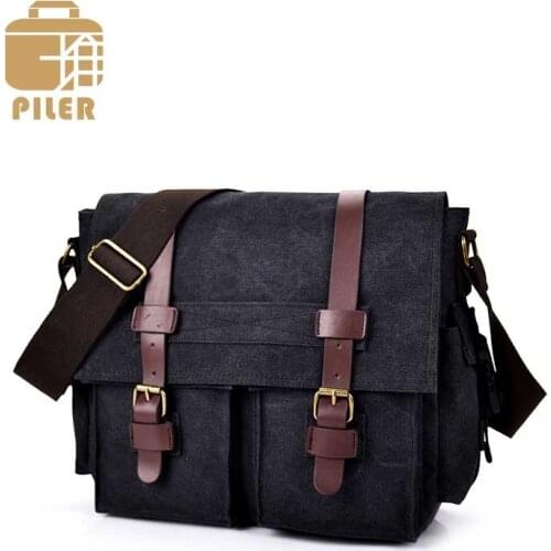 Leather Belt Vintage Canvas Shoulder Bag Men Messenger Bag Casual Canvas Handbag Business Crossbody Bag Travel Handbag Briefcase