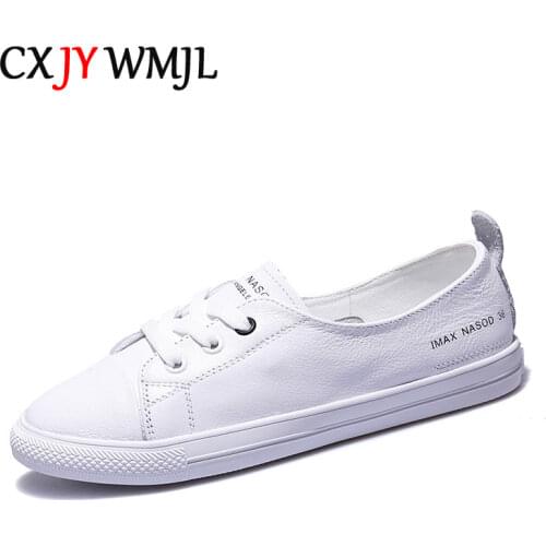 Womens Genuine Leather Sneakers Women Casual Fashionable Sports Shoes Vulcanized Woman Summer Flat Shoe Ladies White Lacing 40
