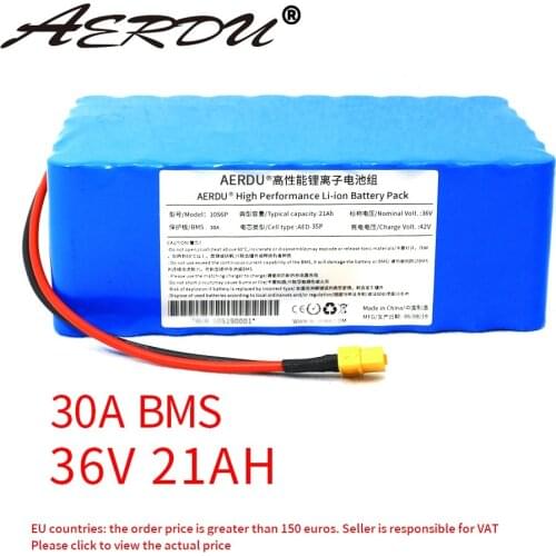 AERDU 36V 10S6P 21AH 18650 li-ion battery pack For High Power motor electric scooter skateboard bicycle ebike car with 30A BMS