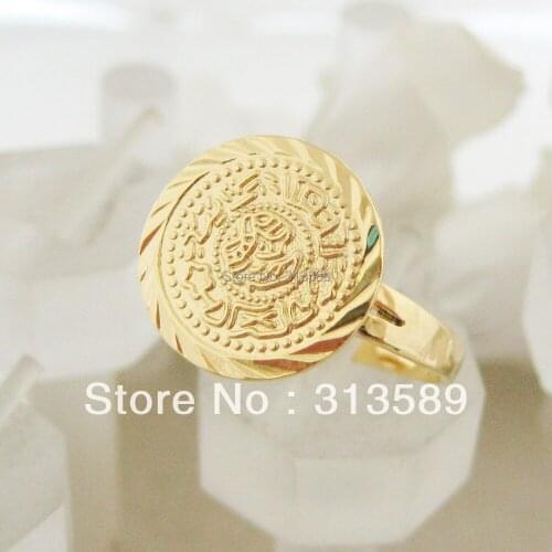 MIN ORDER 10$ can mix Design /NEW - YELLOW - GOLD GP OVERLAY ANCIENT MUSLIM MONEY SIGN RING SZ ADJUSTABLE CAN FIT 9 10 11