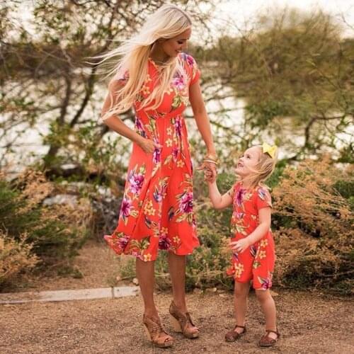 Fashion Print Mommy and Me Clothes Big Sister Little Sister Baby Girl Clothes Family Matching Dress Floral Casual Mom Kids