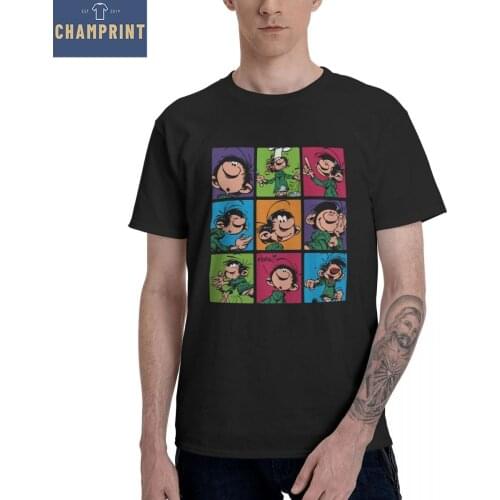 Gaston Lagaffe Multitude Squares Gomer Goof Mens T Shirt Tee Shirt Short Sleeve O Neck T-Shirt Pure Cotton Printed Clothes