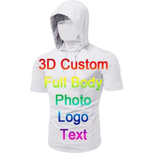 UJWI Fashion Short Sleeve Mask Hooded Custom Team Anime Logo Name Picture T-Shirt Mens Casual T-Shirt Hip Hop Shirt Streetwear
