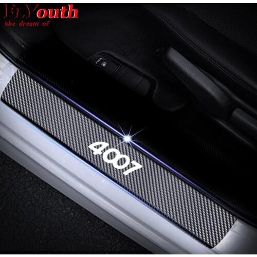 Car Door Sill Scuff Plate For Peugeot 4007 Reflective 4D Carbon Fiber Sticker Welcome Pedal Threshold Auto Accessories 4Pcs/set