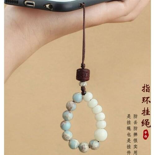 Original white jade bodhi phone lanyard lotus phone shell lanyard unisex mobile phone chain anti-lost lanyard customization