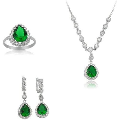 Original silver , Green Stone Drop Set ,Most Special Jewelry Sets Suitable and Quality Products Types