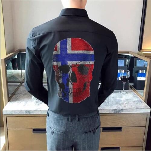 Autumn Youth Customized Button T-Shirt Exquisite Hot Diamond All-Match Lapel Handsome High Elasticity Long-Sleeved