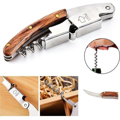 Wine Bottle Opener Wood Handle Corkscrew Open Easy Stainless Steel Knife Kitchen Multi-function Portable Screw Tool Accessories