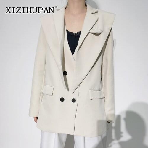XIZIHUPAN Minimalist Black Patchwork Blazer For Women Notched Long Sleeve Straight Loose Blazers Females Spring Fashion 2021 New