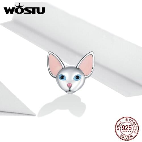 Wostu Siamese Cat Pendant Charm For Women S925 Sterling Silver Zircon Fit Original Silver Bracelets Fine Jewelry Making BNC426