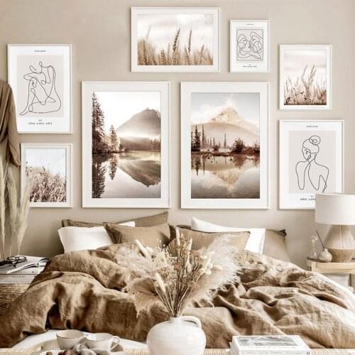 Boho Sunrise Nature Landscape Painting Lake Reflection Canvas Poster Nordic Style Posters And Prints Living Room Home Decoration