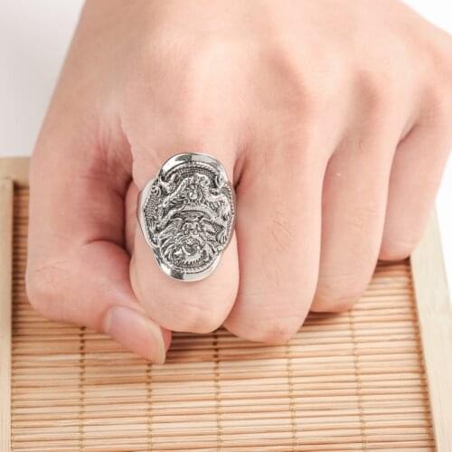 Punkboy Trendy Mens Silver Color Dragon Totem Copper Male Opening Ring for Party Jewelry Accessories