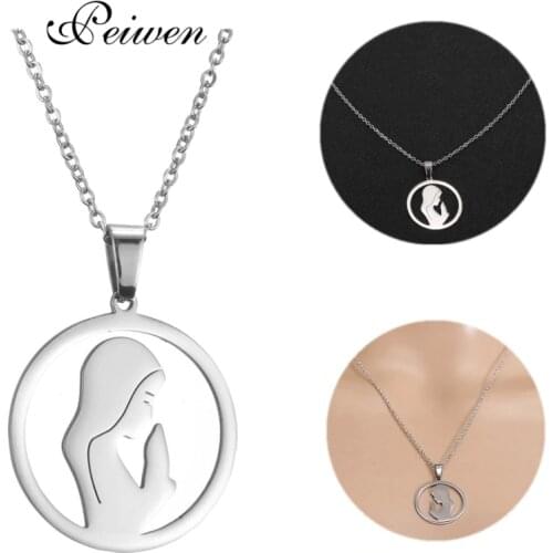 Religious Mother Maria Pendant Necklace Stainless Steel Silver Color Chain Prayer Virgin Mary Necklace for Catholic Jewelry Gift