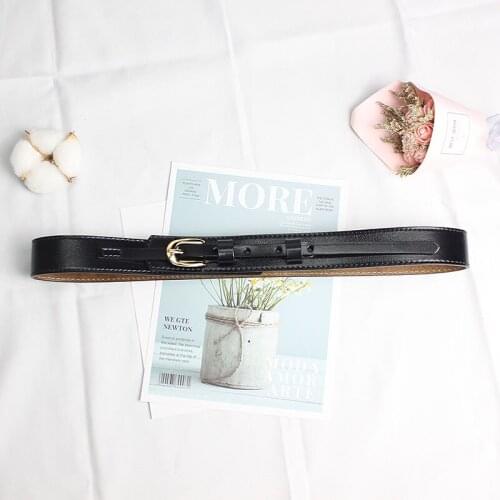 NEW Wide Cowskin Belts For Woman Small Gold Pin Buckle Waist Strap All Match Genuine Leather Waistbands Dress Skirt Coat Girl