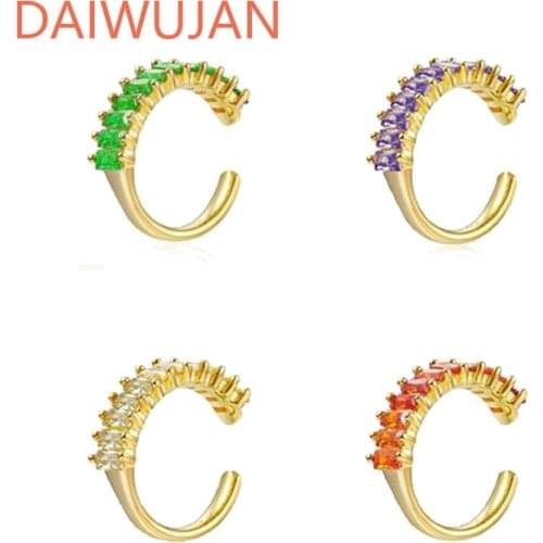 DAIWUJAN Romantic Colorful Zircon Crystal Gemstone Clip Earrings For Women 925 Sterling Silver Ear Cuff No Piercing Jewelry Gift