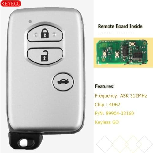 KEYECU Smart Key 3 Button ASK 312MHz 4D67 for Toyota Camry Crown Mark X Majesta - P/N: 271451-0310