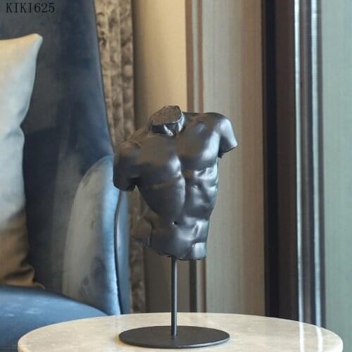 Resin Black Bust Boys Sculpture Model Crafts Desktop Decoration Abstract Naked Upper Body Pectoral Muscle Figure Home Decoration