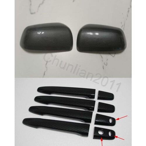 Carbon Fiber Style Rearview Side Mirror Cover Door Handle Cover Trim for 2008-2020 Mitsubishi Lancer EX Smart Keyhole