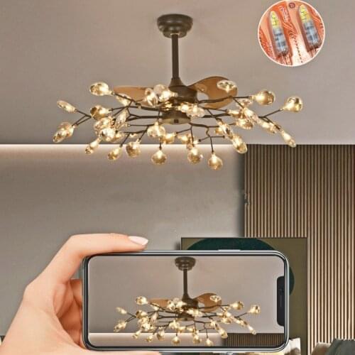 LED Branch Celing Fan with Light Bedroom Clothing Store Light Luxury Modern Ceiling Fan with Lights Remote Control