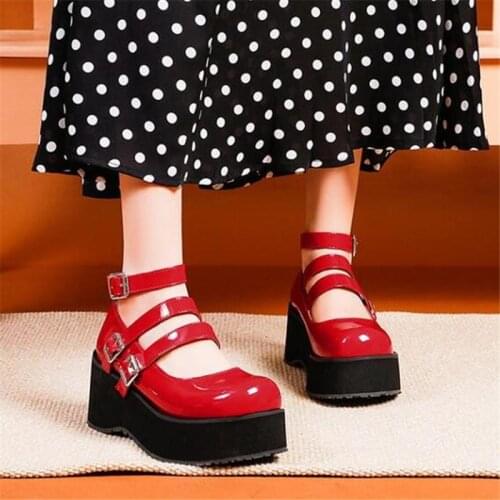 JETT DRAGON Pumps Spring and Autumn New Style Womens Thick Bottom Slope Heel Hasp Single Shoes Womens Sweet High Heels 7cm