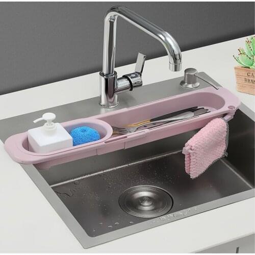 Retractable Drain Basket Sink Rack Retractable Drain Rack Filter Leftovers Drain Basket Dish Cloth Household Kitchen Sink Rack